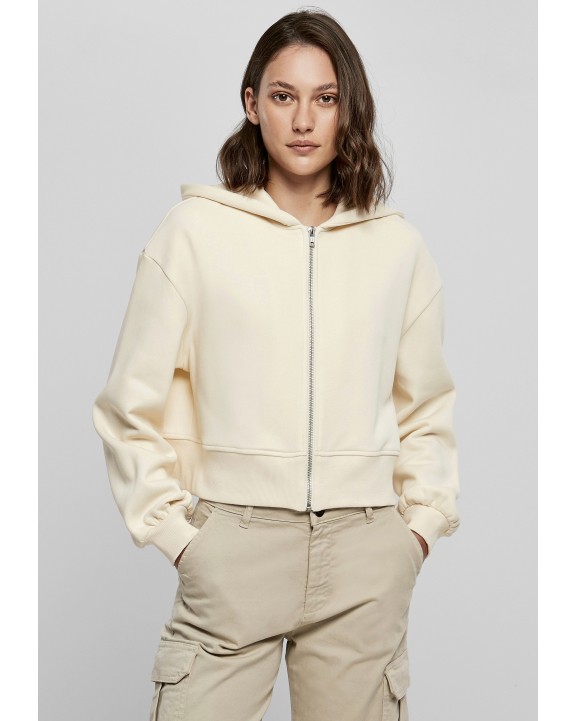 BUILD YOUR BRAND Ladies Short Oversized Zip Jacket Sweatshirts personalisierbar