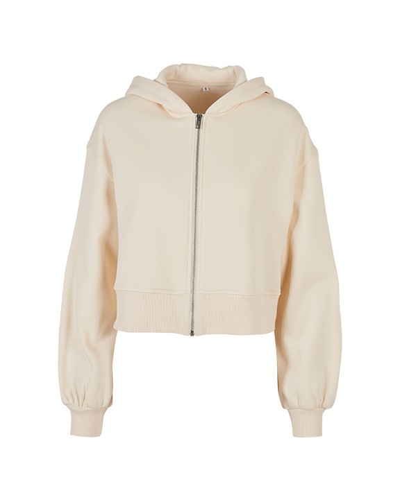 BUILD YOUR BRAND Ladies Short Oversized Zip Jacket Sweatshirts personalisierbar