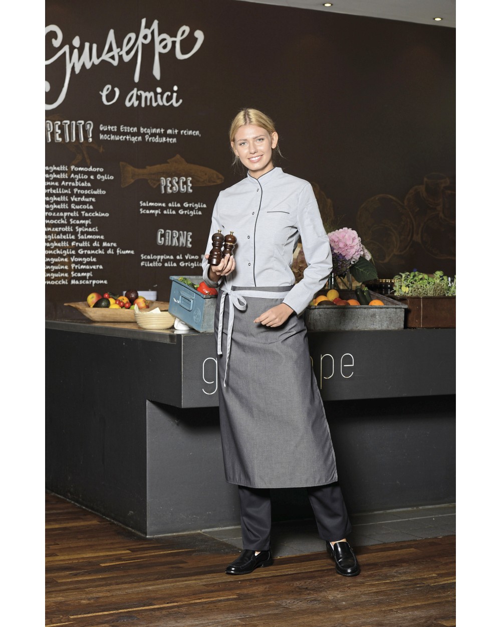 Schorten C.G. WORKWEAR Bistro Apron Pizzone Melange voor bedrukking &amp; borduring
