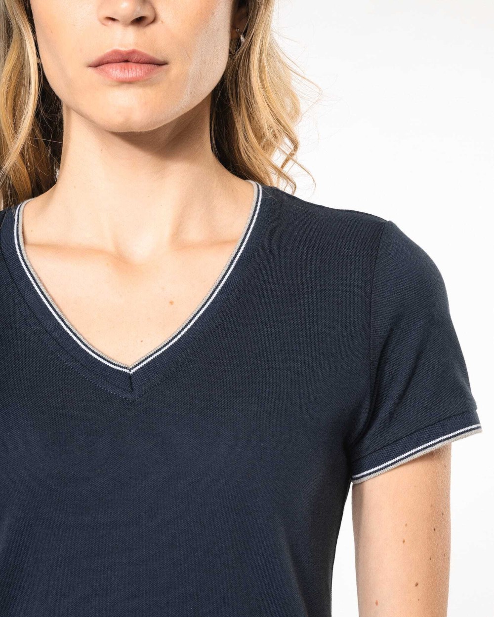 T-shirts KARIBAN Dames-T-shirt piqué V-hals voor bedrukking &amp; borduring