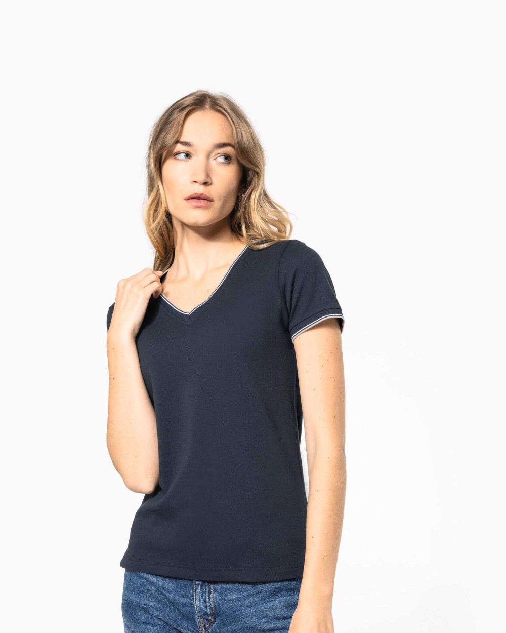 T-shirts KARIBAN Dames-t-shirt piqué V-hals voor bedrukking &amp; borduring