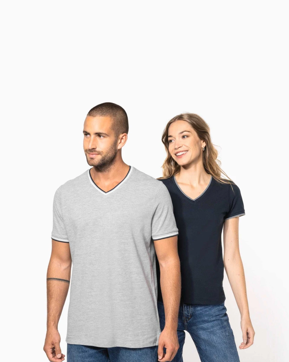 KARIBAN Damen T-Shirt aus Piqué-Trikot mit V-Ausschnitt T-Shirts personalisierbar