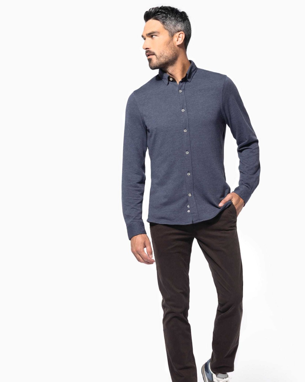 Hemden KARIBAN Jacquard overhemd  lange mouwen voor bedrukking &amp; borduring