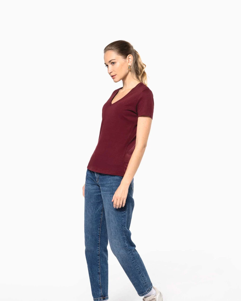 T-shirts KARIBAN Dames-T-shirt BIO150 IC V-hals voor bedrukking &amp; borduring