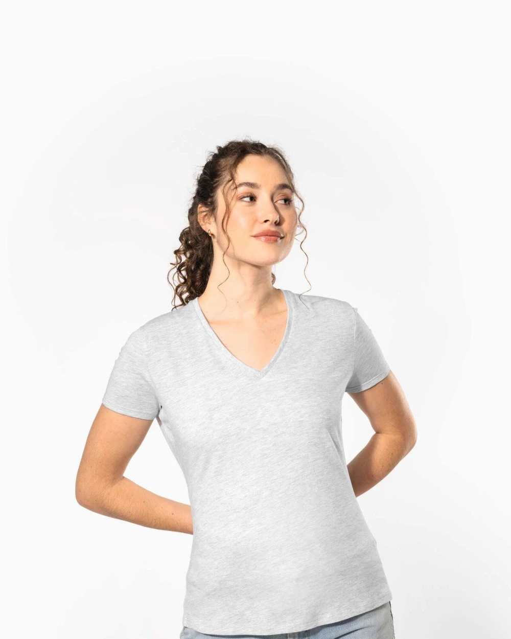 T-shirts KARIBAN Dames-T-shirt BIO150 IC V-hals voor bedrukking &amp; borduring