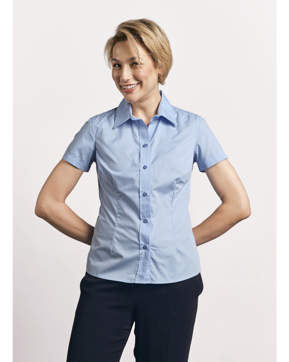 PROMODORO Women`s Poplin Shirt Short Sleeve Hemden personalisierbar