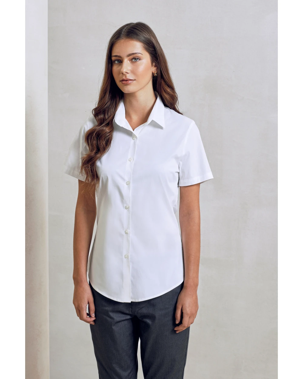 PREMIER Ladies Stretch Fit Cotton Poplin Short Sleeve Shirt Hemden personalisierbar