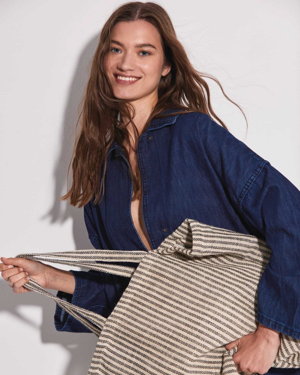 Tote bags KIMOOD Gestreepte shopper van juco voor bedrukking &amp; borduring