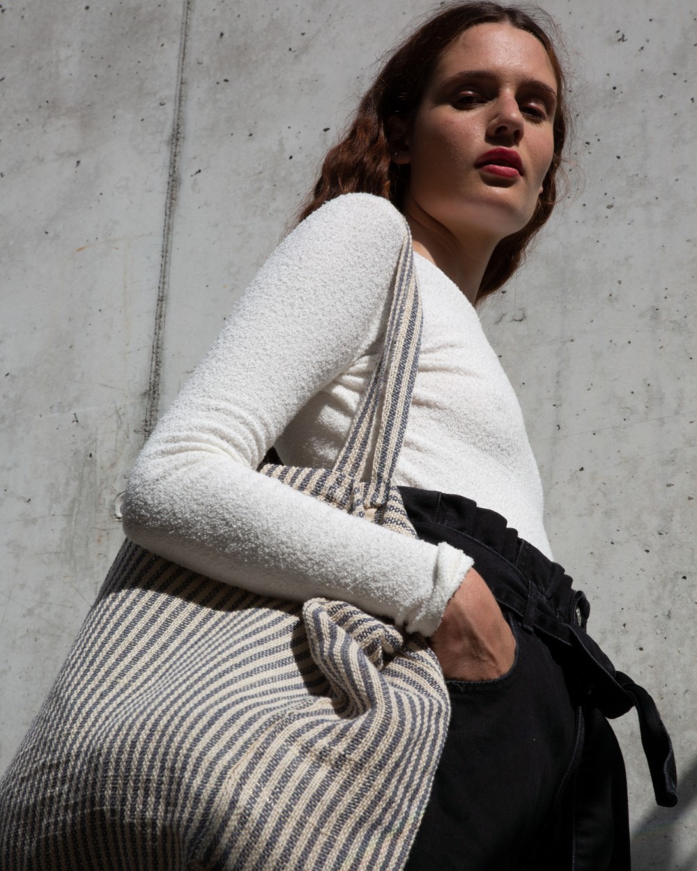 Tote bags KIMOOD Gestreepte shopper van juco voor bedrukking &amp; borduring
