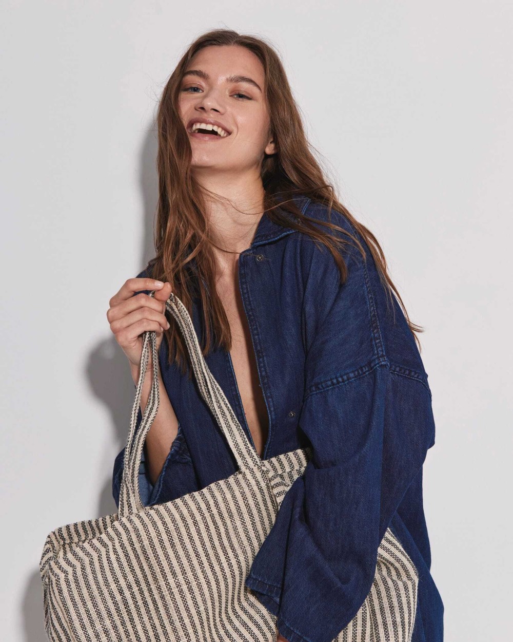 Tote bags KIMOOD Gestreepte shopper van juco voor bedrukking &amp; borduring