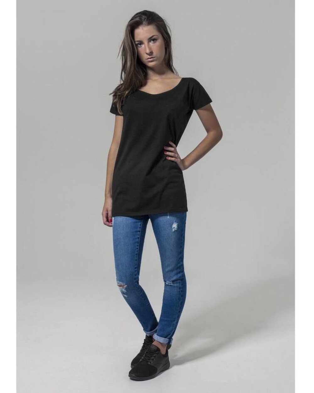 T-shirts BUILD YOUR BRAND Ladies` Wideneck Tee voor bedrukking &amp; borduring