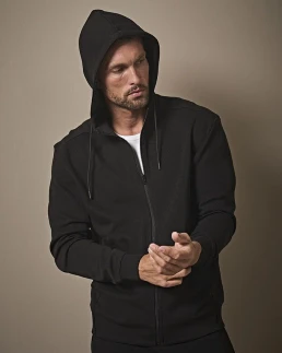 RIBBED INTERLOCK HOODED FULL ZIP