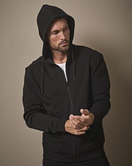 RIBBED INTERLOCK HOODED FULL ZIP