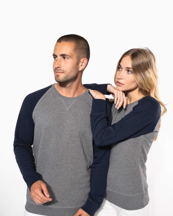 Sweaters & hoodies KARIBAN Tweekleurige damessweater French Terry BIO ronde hals raglanmouwen voor bedrukking &amp; borduring