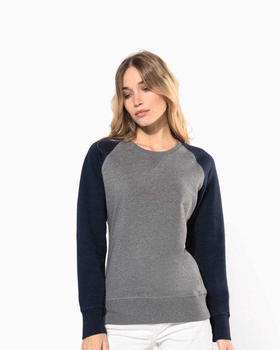 Sweaters & hoodies KARIBAN Tweekleurige damessweater French Terry BIO ronde hals raglanmouwen voor bedrukking &amp; borduring