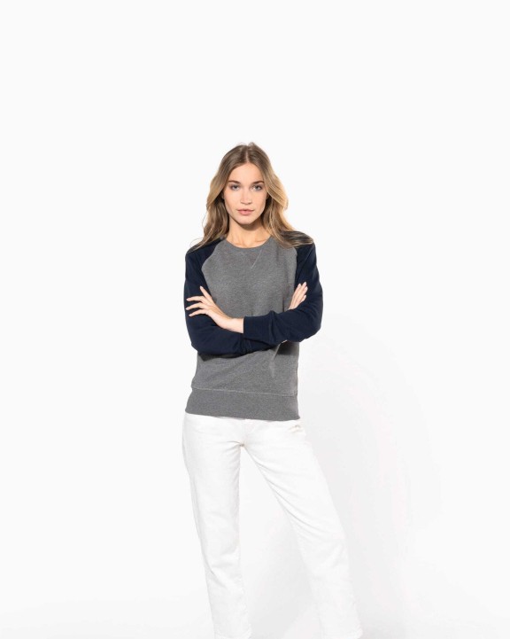 Sweaters & hoodies KARIBAN Tweekleurige damessweater French Terry BIO ronde hals raglanmouwen voor bedrukking &amp; borduring