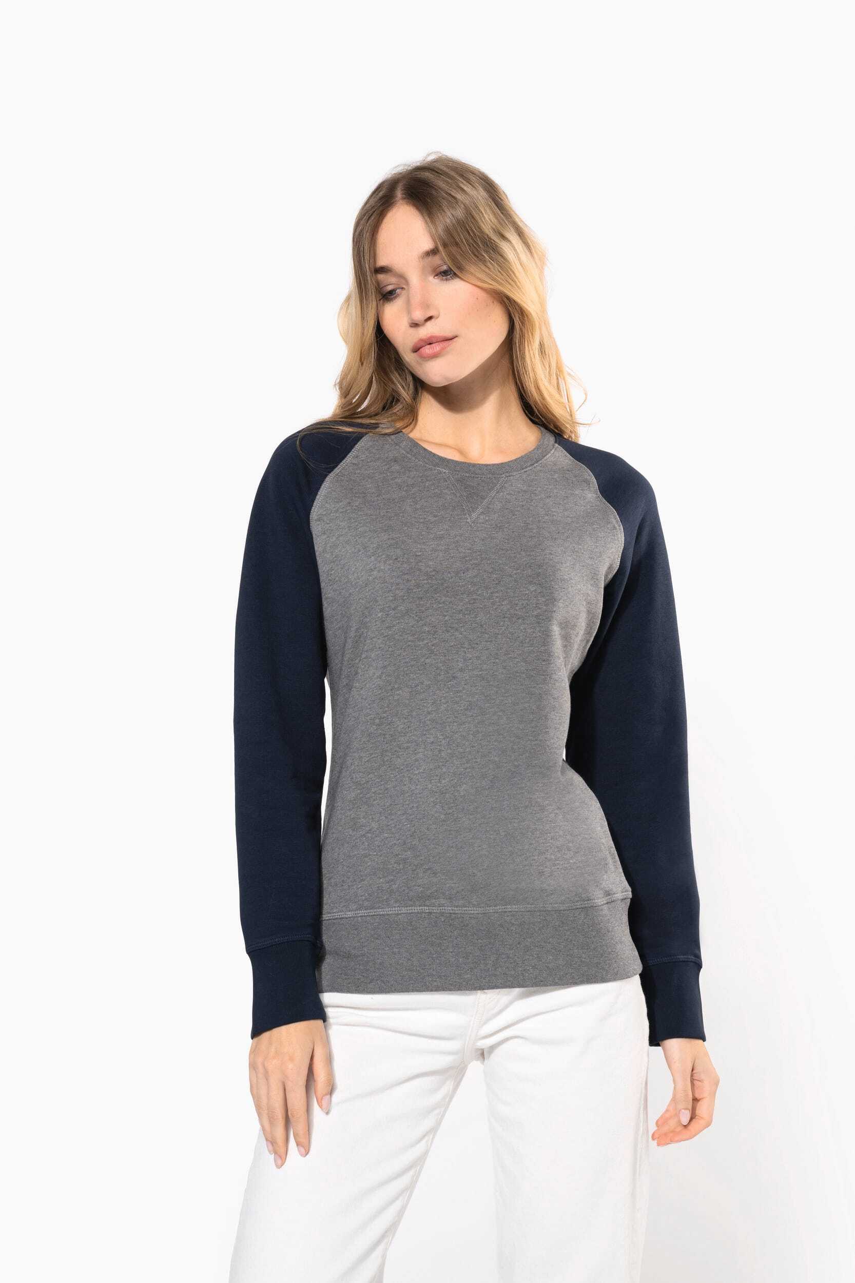 Sweat-shirts personnalisable KARIBAN Sweat-shirt French Terry Bio bicolore col rond manches raglan femme