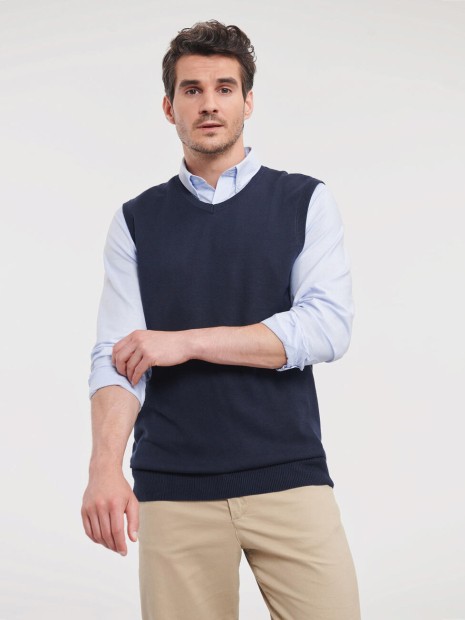 Pulls à personnaliser RUSSELL Adults'' V-Neck Sleeveless Knitted Pullover 