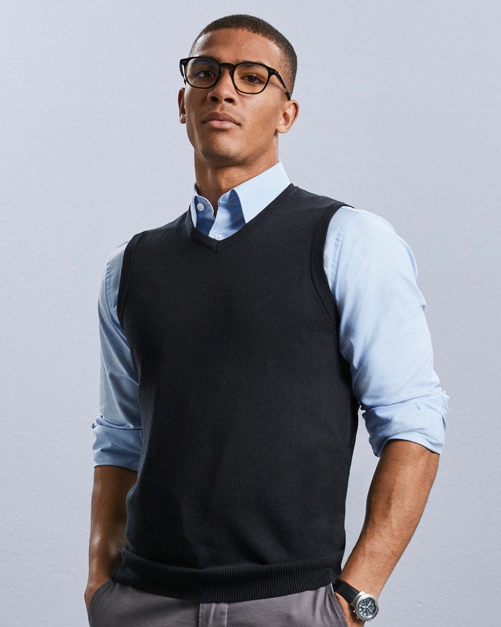 RUSSELL Adults'' V-Neck Sleeveless Knitted Pullover Pullovers personalisierbar