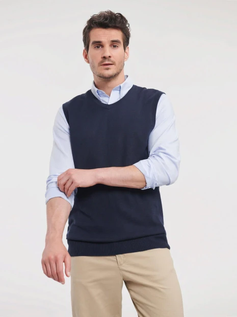 Pulls à personnaliser RUSSELL Adults'' V-Neck Sleeveless Knitted Pullover 