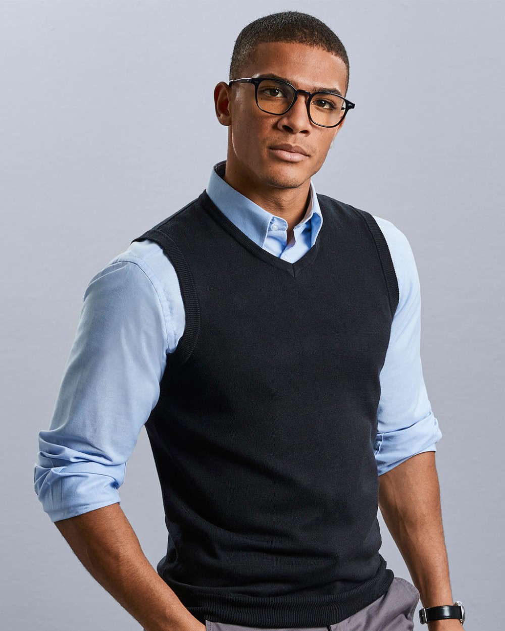 Pulls personnalisable RUSSELL Adults' V-Neck Sleeveless Knitted Pullover