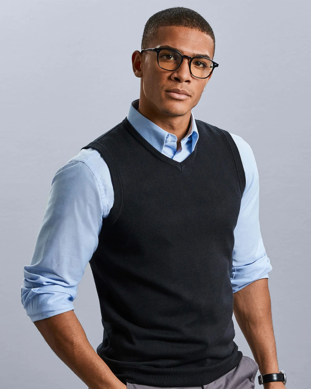 Pulls personnalisable RUSSELL Adults' V-Neck Sleeveless Knitted Pullover