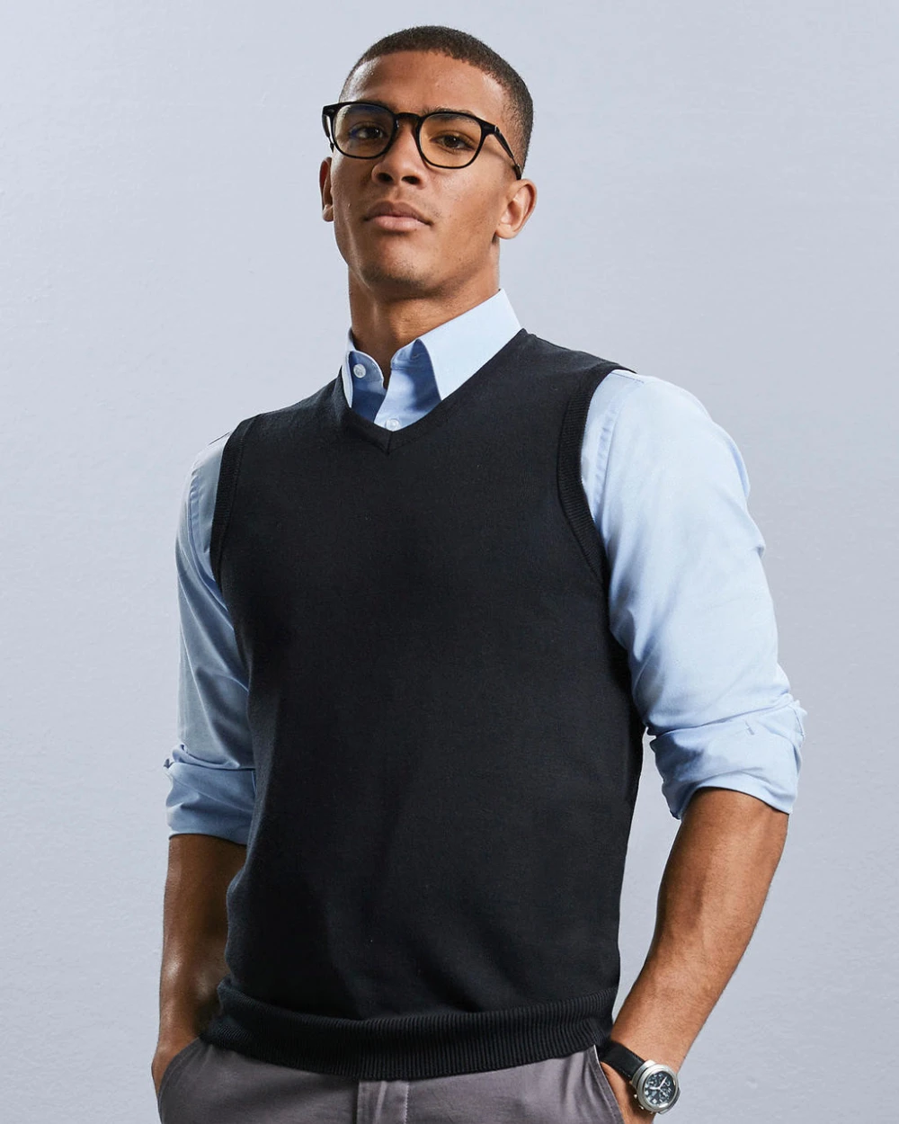 Pulls personnalisable RUSSELL Adults' V-Neck Sleeveless Knitted Pullover