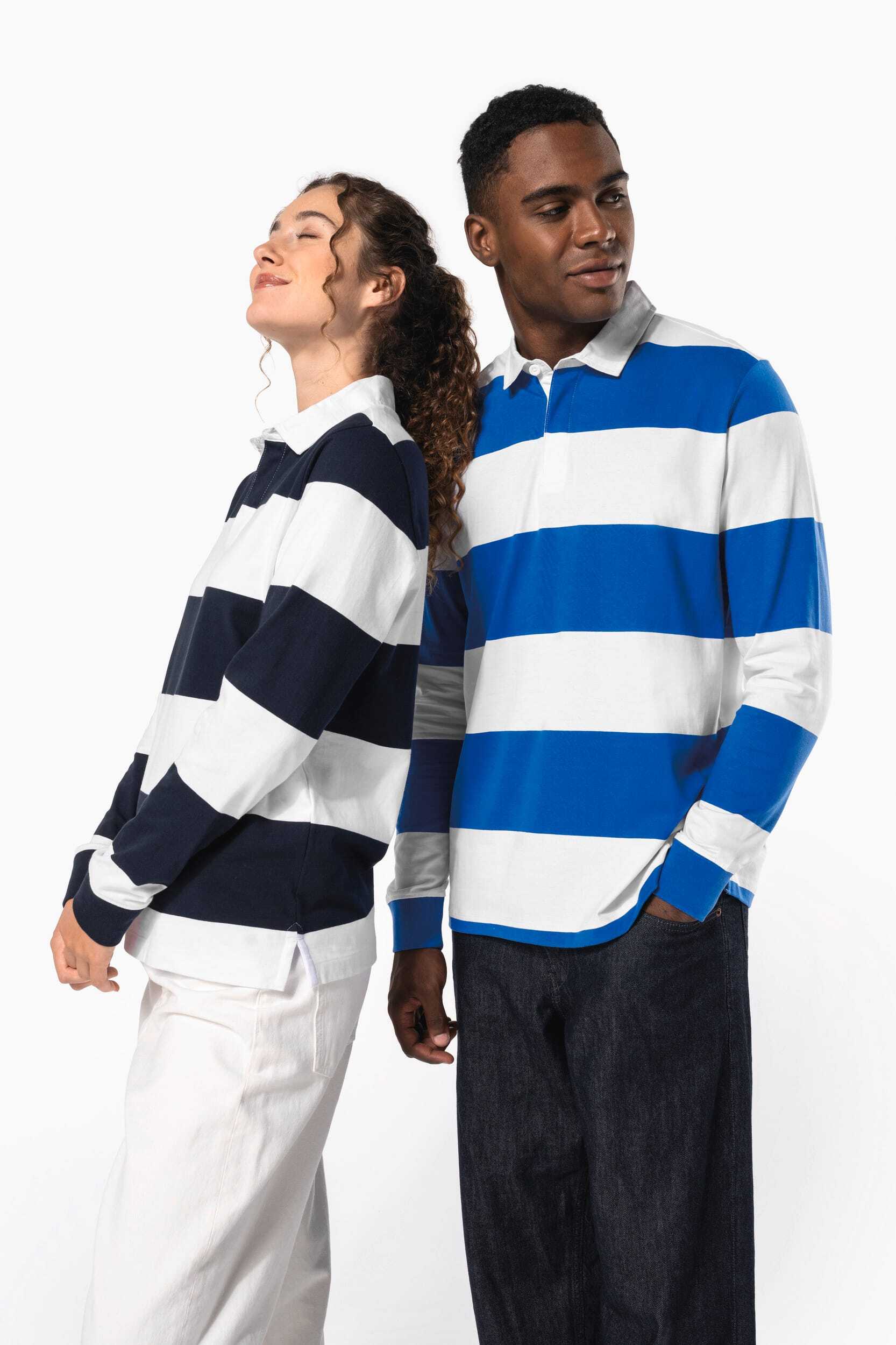 KARIBAN Gestreiftes Polohemd mit langen Ärmeln, Unisex Poloshirts personalisierbar