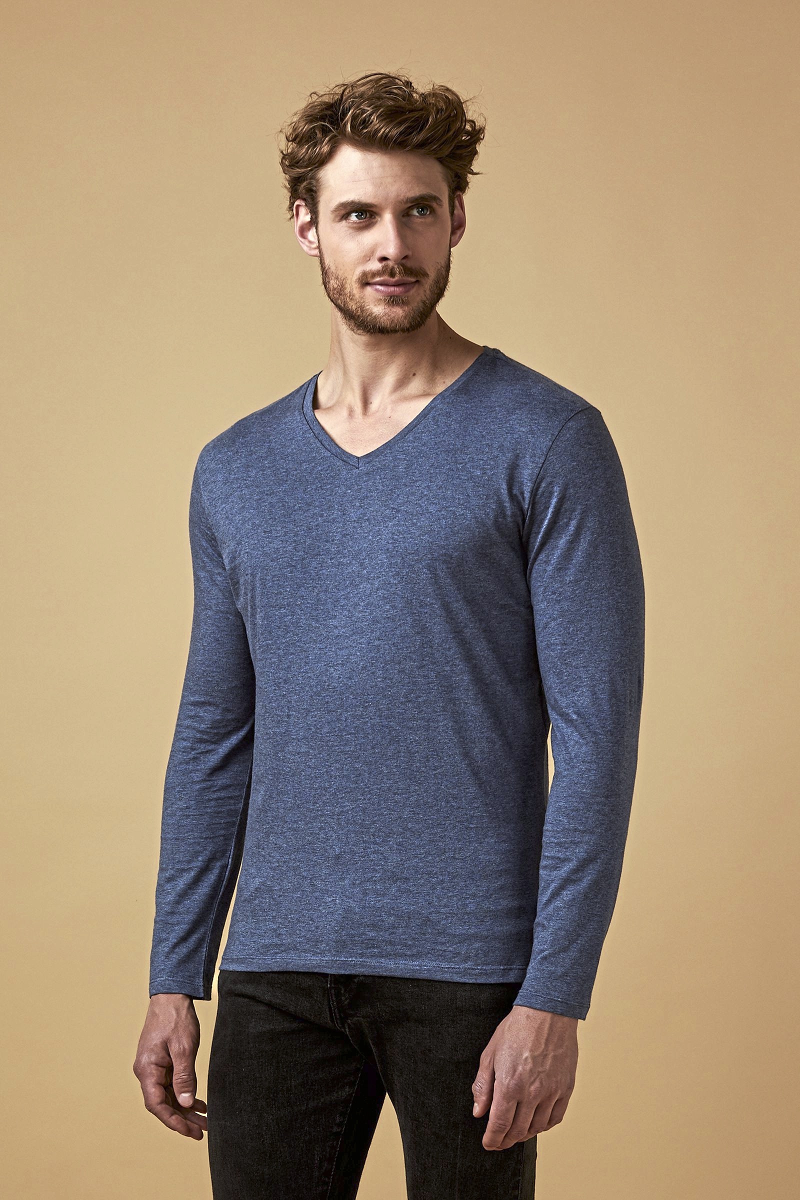 T-Shirts personnalisable PROMODORO Men´s V-Neck T-Shirt Longsleeve