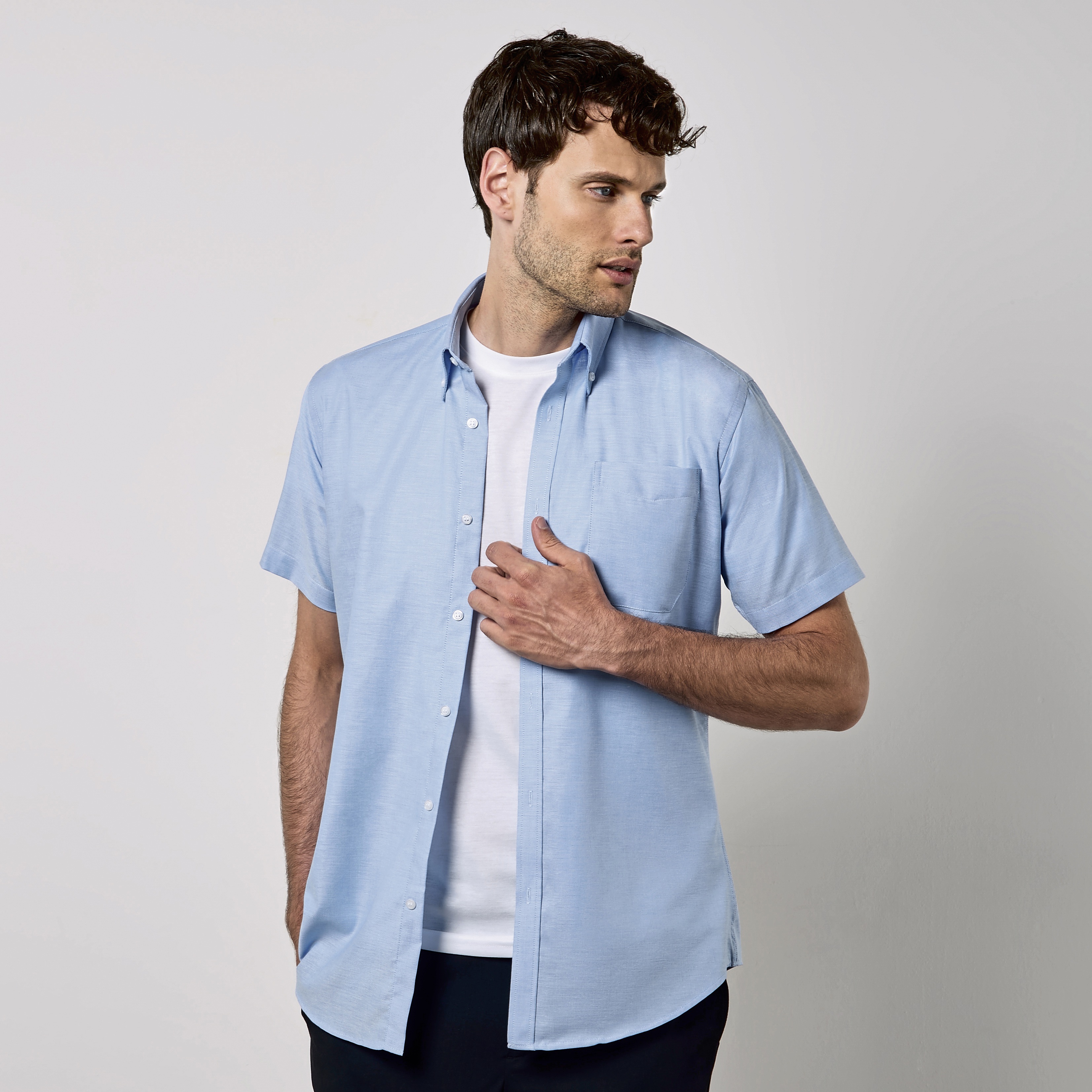 KUSTOM KIT Slim Fit Workwear Oxford Shirt Short Sleeve Hemden personalisierbar