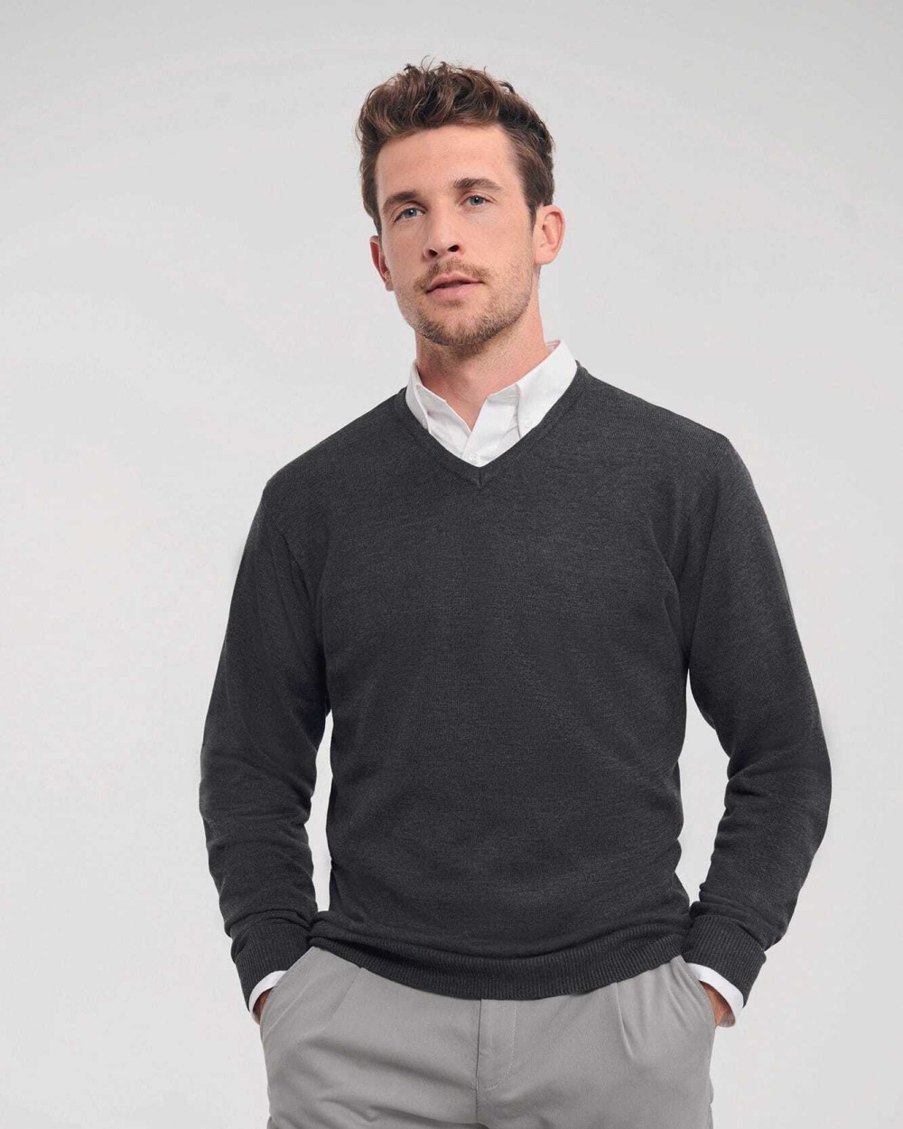RUSSELL V-neck Knitted Pullover Pullovers personalisierbar