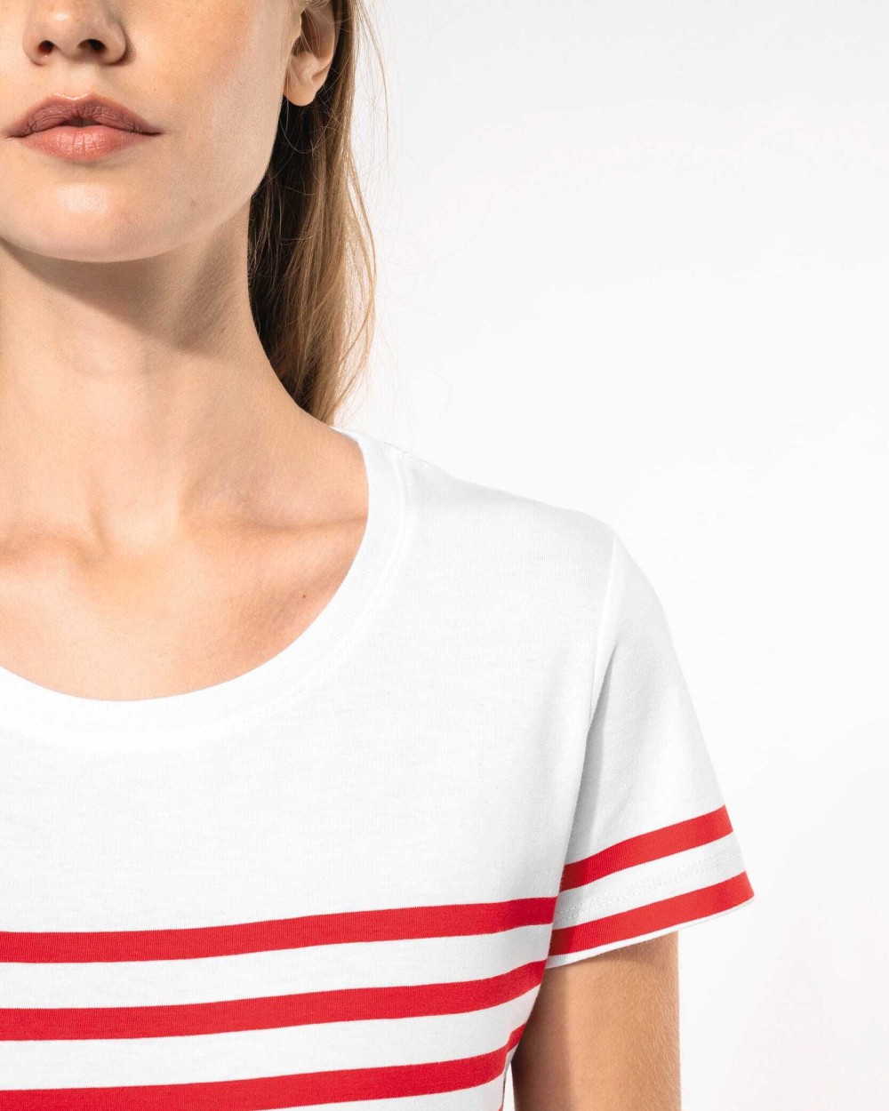 KARIBAN T-Shirt im Marine-Stil mit Rundhalsausschnitt Bio Damen T-Shirts personalisierbar