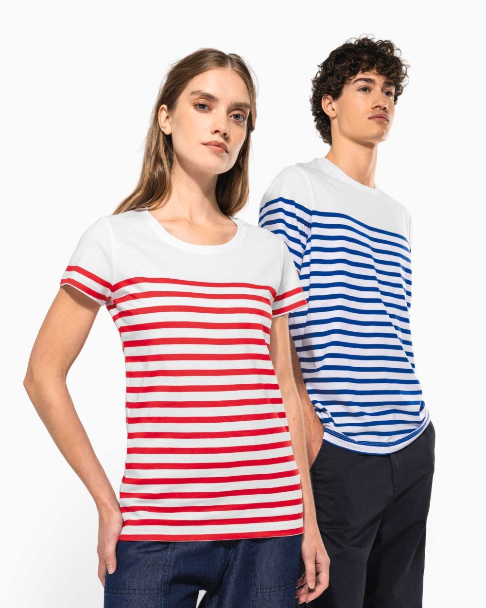 KARIBAN T-Shirt im Marine-Stil mit Rundhalsausschnitt Bio Damen T-Shirts personalisierbar