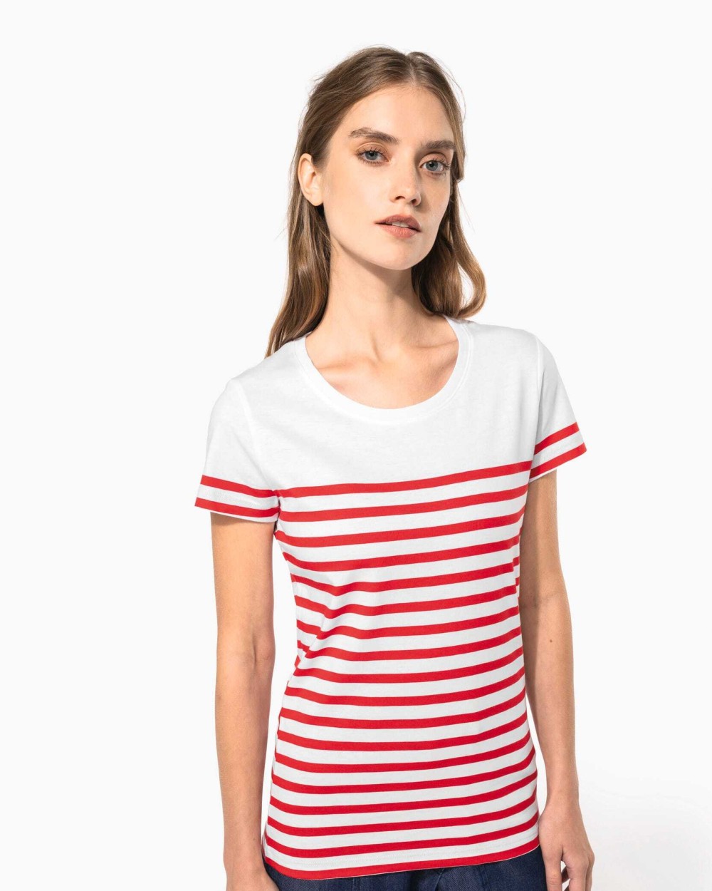 KARIBAN T-Shirt im Marine-Stil mit Rundhalsausschnitt Bio Damen T-Shirts personalisierbar