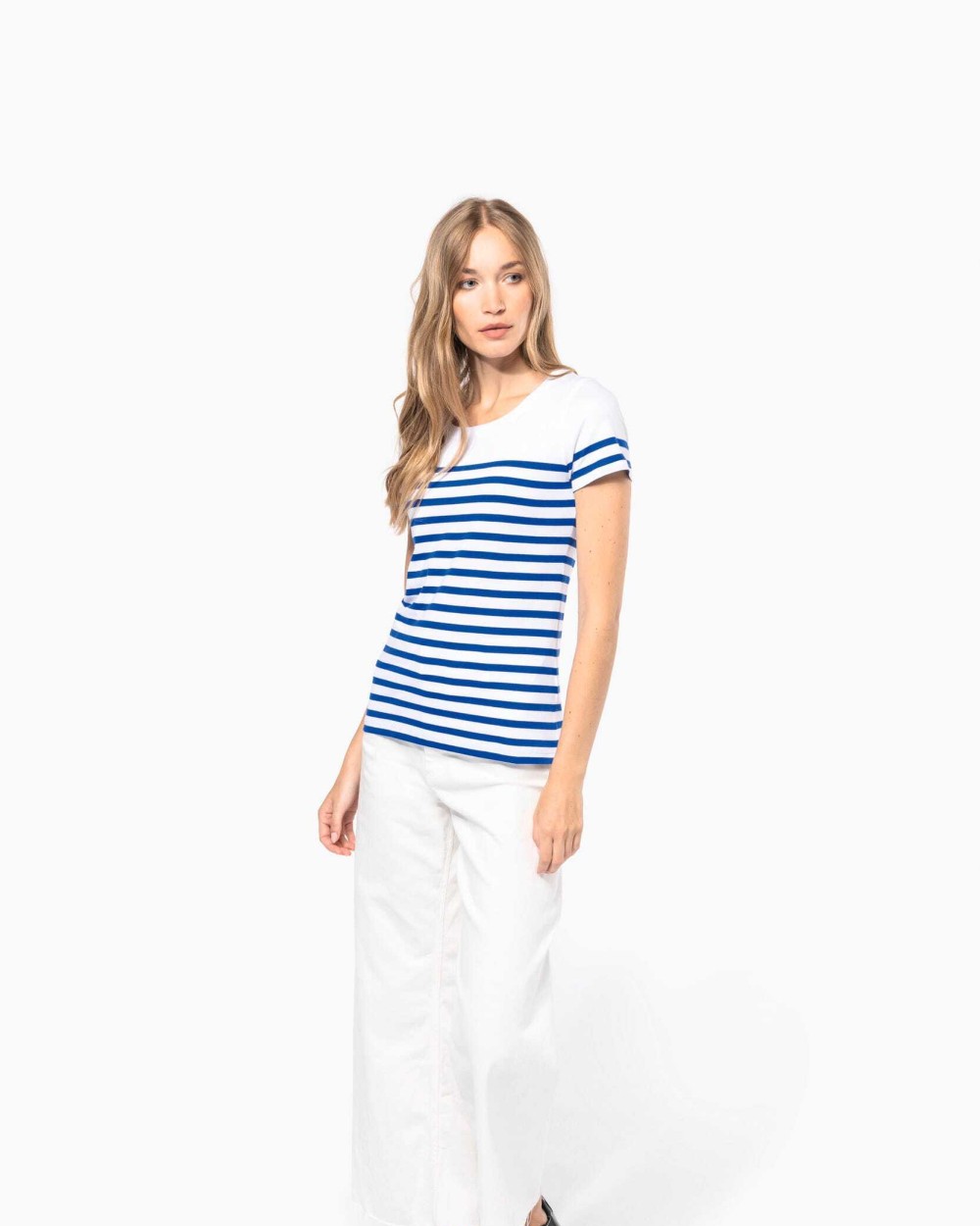 KARIBAN T-Shirt im Marine-Stil mit Rundhalsausschnitt Bio Damen T-Shirts personalisierbar