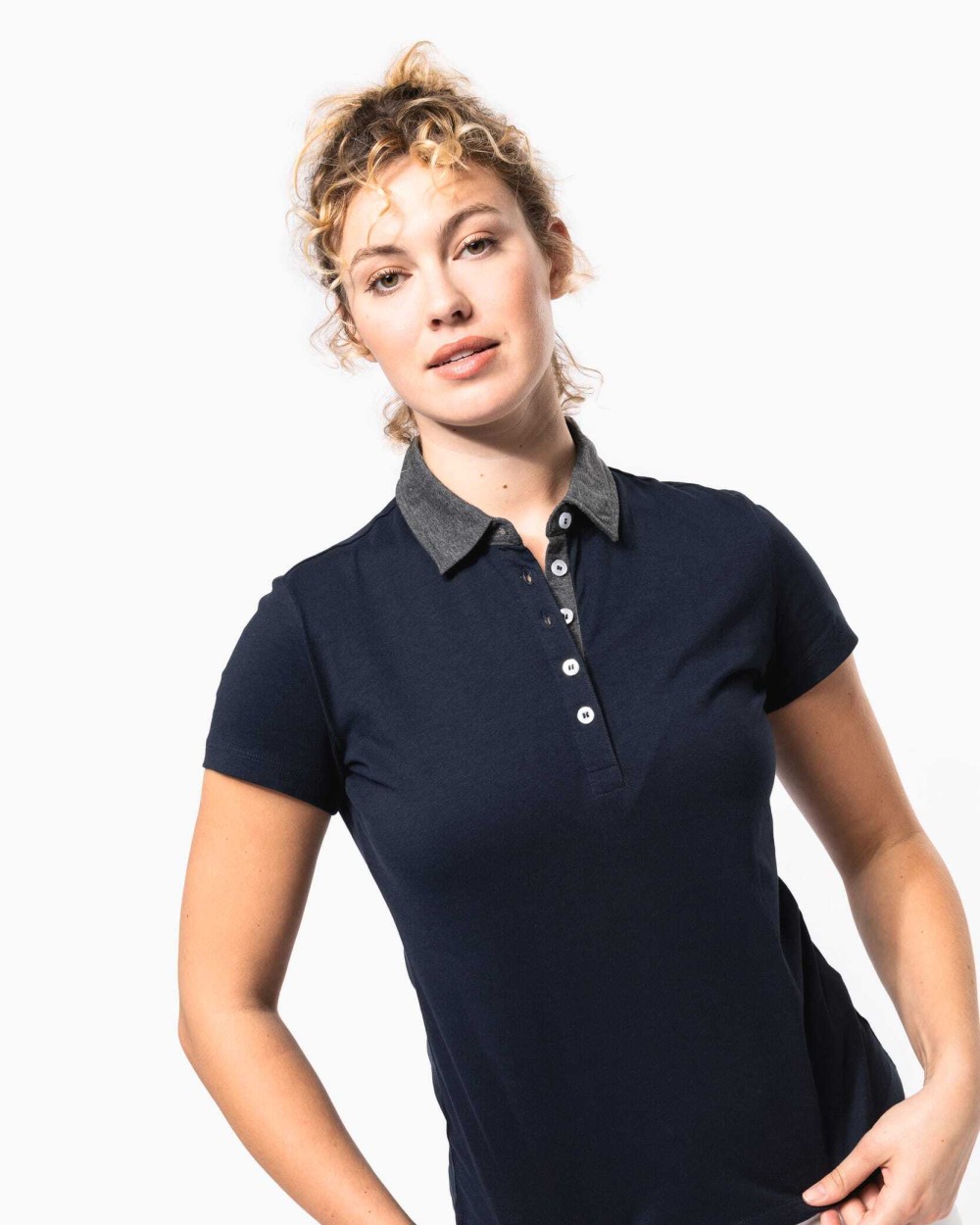 KARIBAN Zweifarbiges Jersey-Polohemd für Damen Poloshirts personalisierbar