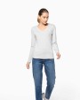KARIBAN Damen-Langarmshirt mit V-Ausschnitt T-Shirts personalisierbar