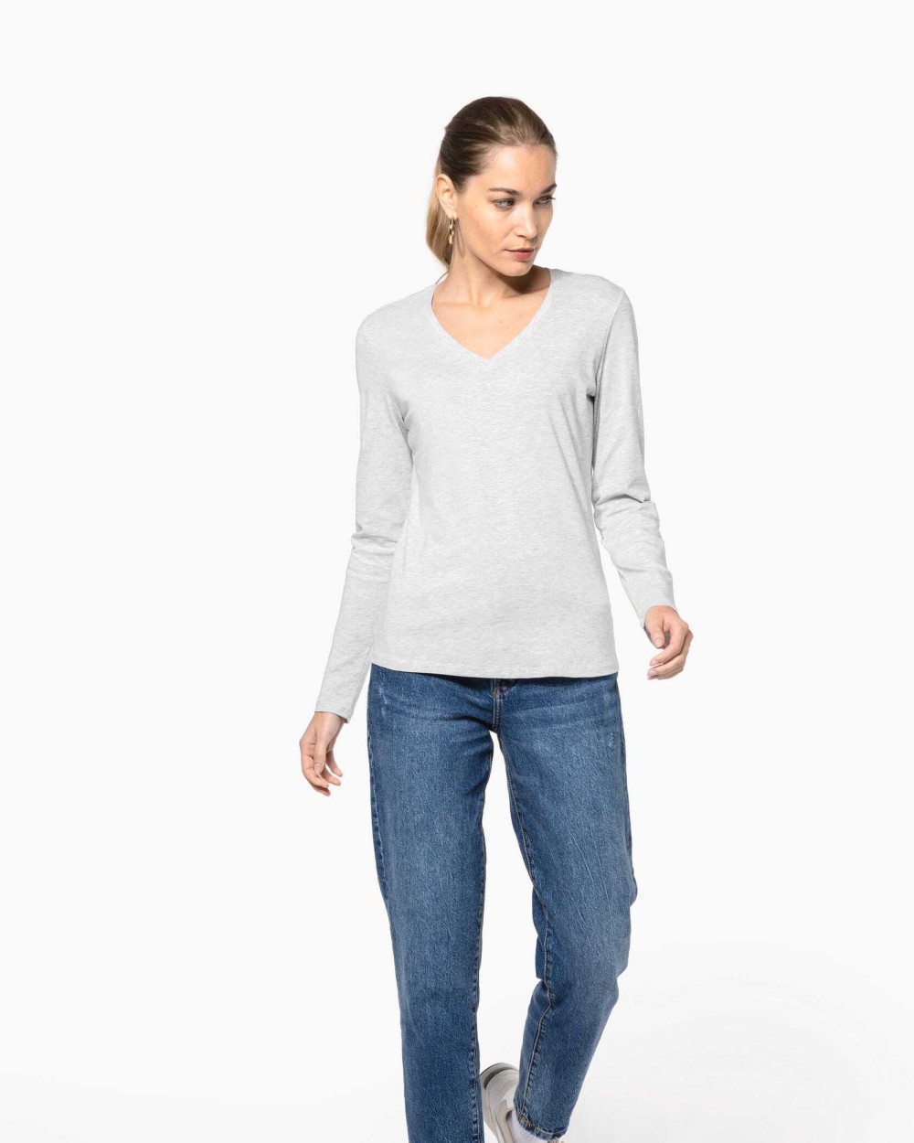 KARIBAN Damen-Langarmshirt mit V-Ausschnitt T-Shirts personalisierbar