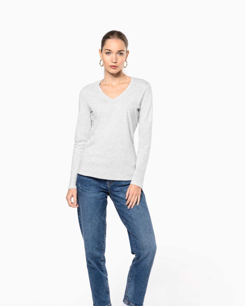KARIBAN Damen-Langarmshirt mit V-Ausschnitt T-Shirts personalisierbar