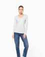 KARIBAN Damen-Langarmshirt mit V-Ausschnitt T-Shirts personalisierbar
