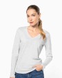 KARIBAN Damen-Langarmshirt mit V-Ausschnitt T-Shirts personalisierbar