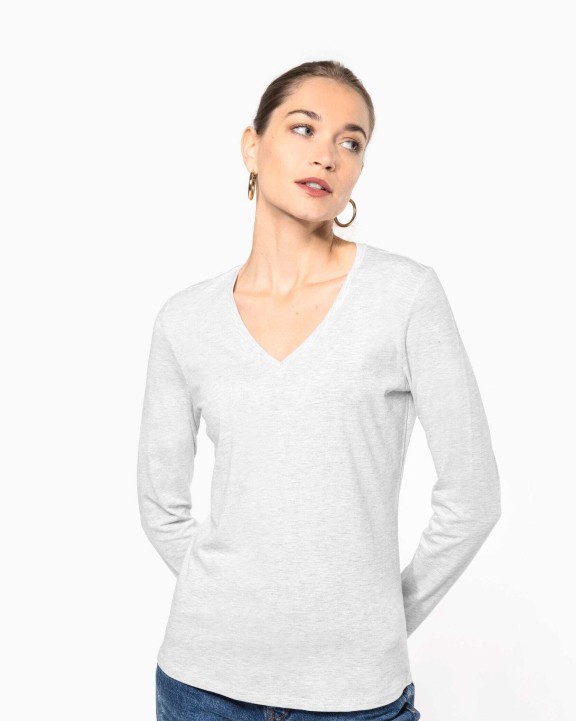 KARIBAN Damen-Langarmshirt mit V-Ausschnitt T-Shirts personalisierbar