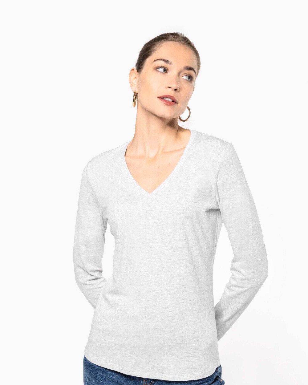 KARIBAN Damen-Langarmshirt mit V-Ausschnitt T-Shirts personalisierbar