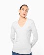 KARIBAN Damen-Langarmshirt mit V-Ausschnitt T-Shirts personalisierbar