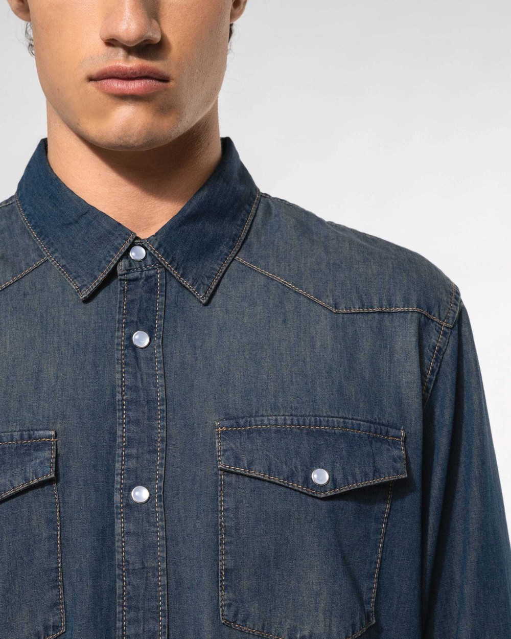 KARIBAN Herren denim-hemd langarm Hemden personalisierbar