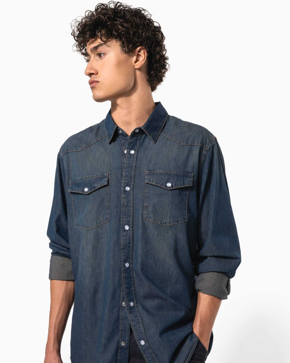 Hemden KARIBAN Heren denim overhemd lange mouwen voor bedrukking &amp; borduring