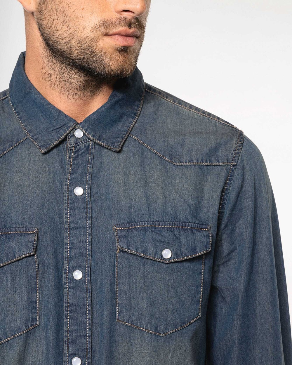 Hemden KARIBAN Heren denim overhemd lange mouwen voor bedrukking &amp; borduring