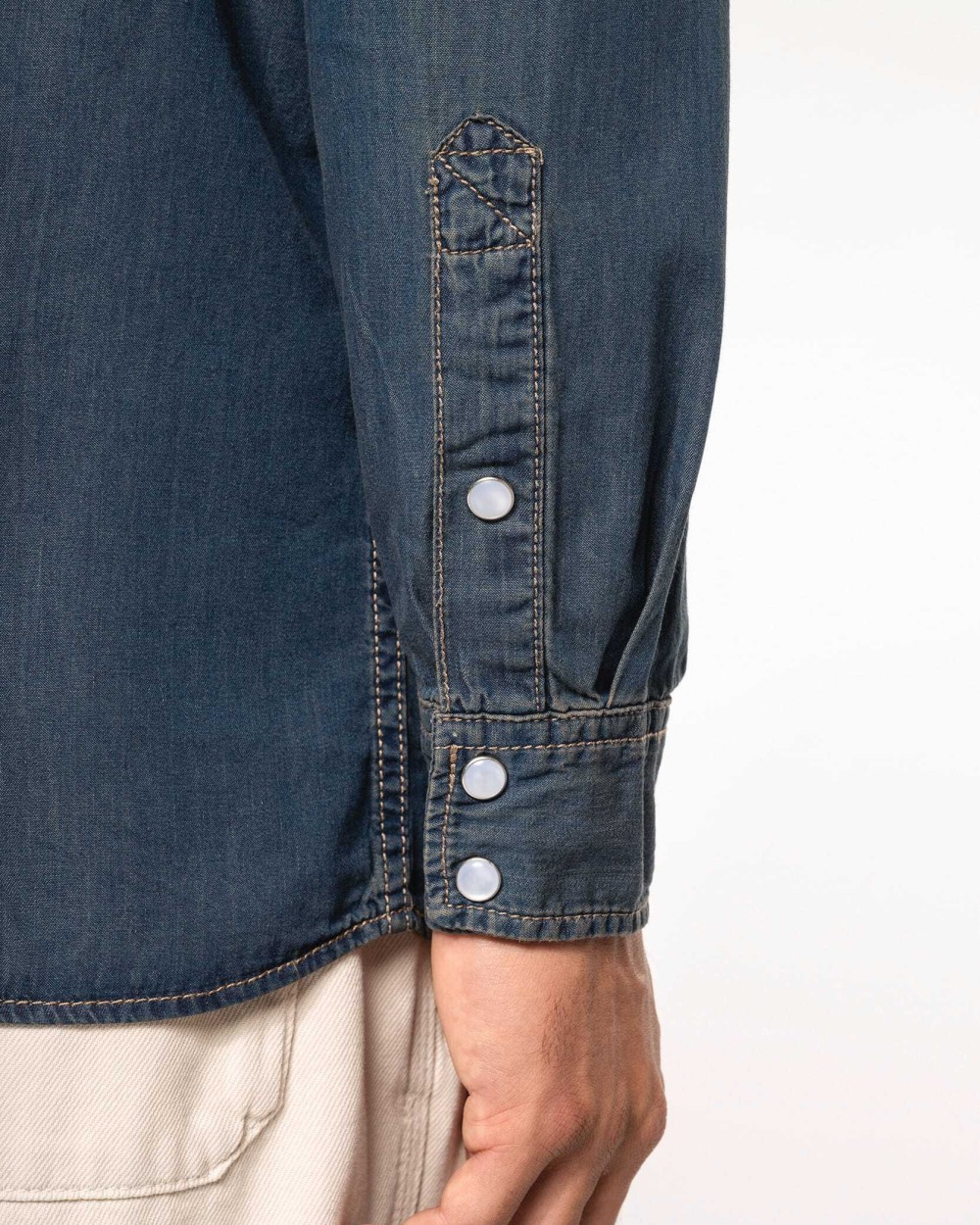 Hemden KARIBAN Heren denim overhemd lange mouwen voor bedrukking &amp; borduring