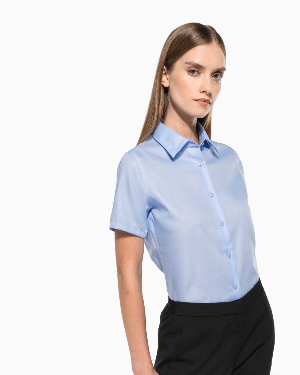 Hemden KARIBAN Dames non-iron blouse korte mouwen voor bedrukking &amp; borduring