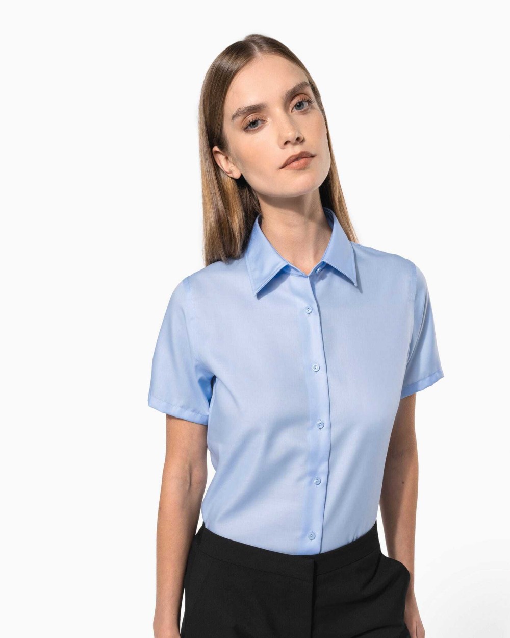 Hemden KARIBAN Dames non-iron blouse korte mouwen voor bedrukking &amp; borduring